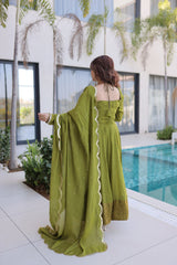 Elegant Mul Chanderi Anarkali Kurti Set with Dupatta