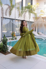 Elegant Mul Chanderi Anarkali Kurti Set with Dupatta