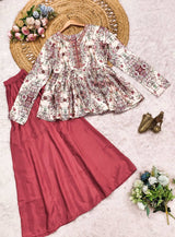 Modal Satin Top & French Crepe Bottom Ethnic Set for Women