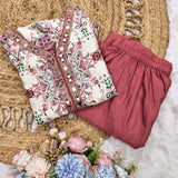 Modal Satin Top & French Crepe Bottom Ethnic Set for Women