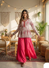 Modal Satin Top & French Crepe Bottom Ethnic Set for Women