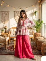 Modal Satin Top & French Crepe Bottom Ethnic Set for Women
