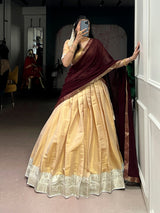 Wedding Wear Zari Weaving Kanchipuram Lehenga Choli