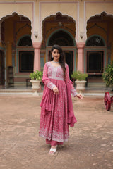 Faux Georgette Embroidered Kurti Palazzo Set with Dupatta
