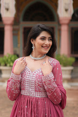 Faux Georgette Embroidered Kurti Palazzo Set with Dupatta