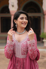 Faux Georgette Embroidered Kurti Palazzo Set with Dupatta