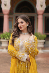 Faux Georgette Embroidered Kurti Palazzo Set with Dupatta