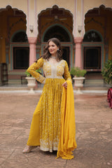 Faux Georgette Embroidered Kurti Palazzo Set with Dupatta