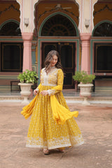 Faux Georgette Embroidered Kurti Palazzo Set with Dupatta