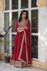 Faux Blooming Embroidered Party Wear Gown With Dupatta