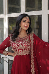 Faux Blooming Embroidered Party Wear Gown With Dupatta