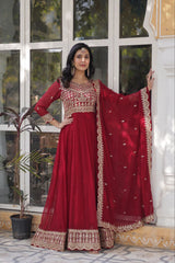 Faux Blooming Embroidered Party Wear Gown With Dupatta