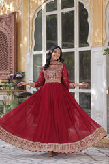 Faux Blooming Embroidered Party Wear Gown With Dupatta