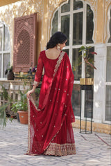 Faux Blooming Embroidered Party Wear Gown With Dupatta