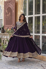 Faux Blooming Embroidered Party Wear Gown With Dupatta