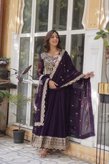 Faux Blooming Embroidered Party Wear Gown With Dupatta