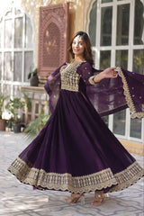 Faux Blooming Embroidered Party Wear Gown With Dupatta