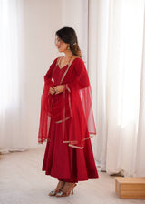 Premium Roman Silk Chanderi Anarkali Set