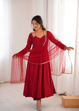 Premium Roman Silk Chanderi Anarkali Set