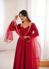 Premium Roman Silk Chanderi Anarkali Set