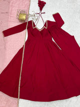 Premium Roman Silk Chanderi Anarkali Set