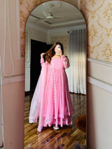 Faux Georgette Top Plazo Set with Organza Dupatta