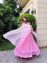 Faux Georgette Top Plazo Set with Organza Dupatta
