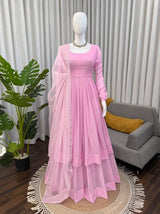 Faux Georgette Top Plazo Set with Organza Dupatta
