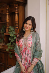 Digital Printed Russian Silk Anarkali Set with Dupatta