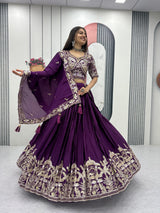 Chinon Lehenga Choli Set with Heavy Embroidery Work