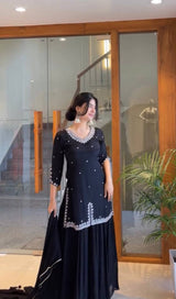 Embroidered Fox Georgette Kurti Set with Organza Dupatta