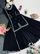 Embroidered Fox Georgette Kurti Set with Organza Dupatta