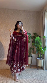 Fendy Silk Anarkali Suit with Dupatta & Pant