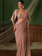 Designer Crepe Silk Ready-to-Wear Saree with Embroidered Jacket & Blouse