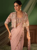 Designer Crepe Silk Ready-to-Wear Saree with Embroidered Jacket & Blouse