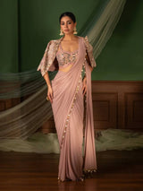 Designer Crepe Silk Ready-to-Wear Saree with Embroidered Jacket & Blouse