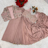 Designer Crepe Silk Ready-to-Wear Saree with Embroidered Jacket & Blouse