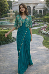Designer Crepe Silk Ready-to-Wear Saree with Embroidered Jacket & Blouse