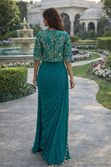 Designer Crepe Silk Ready-to-Wear Saree with Embroidered Jacket & Blouse