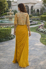 Designer Crepe Silk Ready-to-Wear Saree with Embroidered Jacket & Blouse