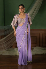 Designer Crepe Silk Ready-to-Wear Saree with Embroidered Jacket & Blouse