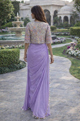 Designer Crepe Silk Ready-to-Wear Saree with Embroidered Jacket & Blouse