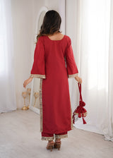 Natural Crepe Kurti Pant Set with Mirror Work & Batwa