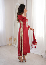 Natural Crepe Kurti Pant Set with Mirror Work & Batwa