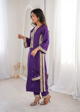 Natural Crepe Kurti Pant Set with Mirror Work & Batwa