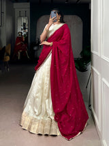 Dola Silk Zari Weaving White Lehenga Choli