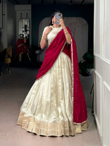 Dola Silk Zari Weaving White Lehenga Choli