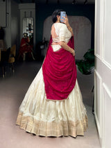 Dola Silk Zari Weaving White Lehenga Choli