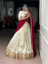 Dola Silk Zari Weaving White Lehenga Choli