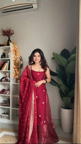 Silk Thread & Sequins Work Top Plazo Set with Dupatta